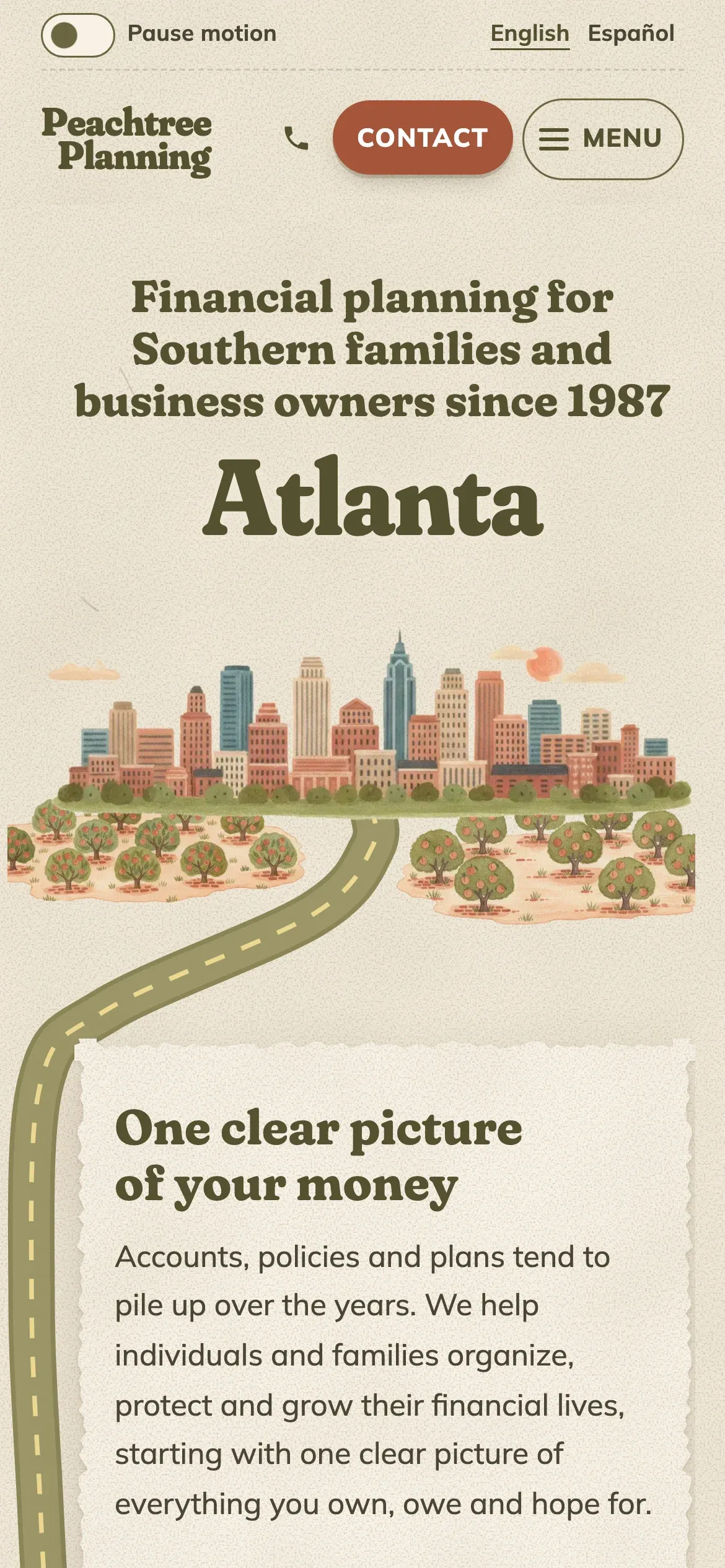 The Road direction on a phone: the same skyline and road above a torn-paper card.